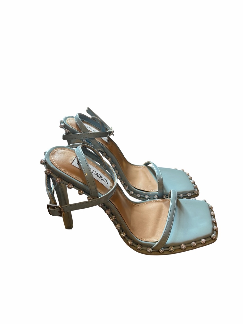 Steve Madden Blue Studded Square-Toe Ankle Strap Heels